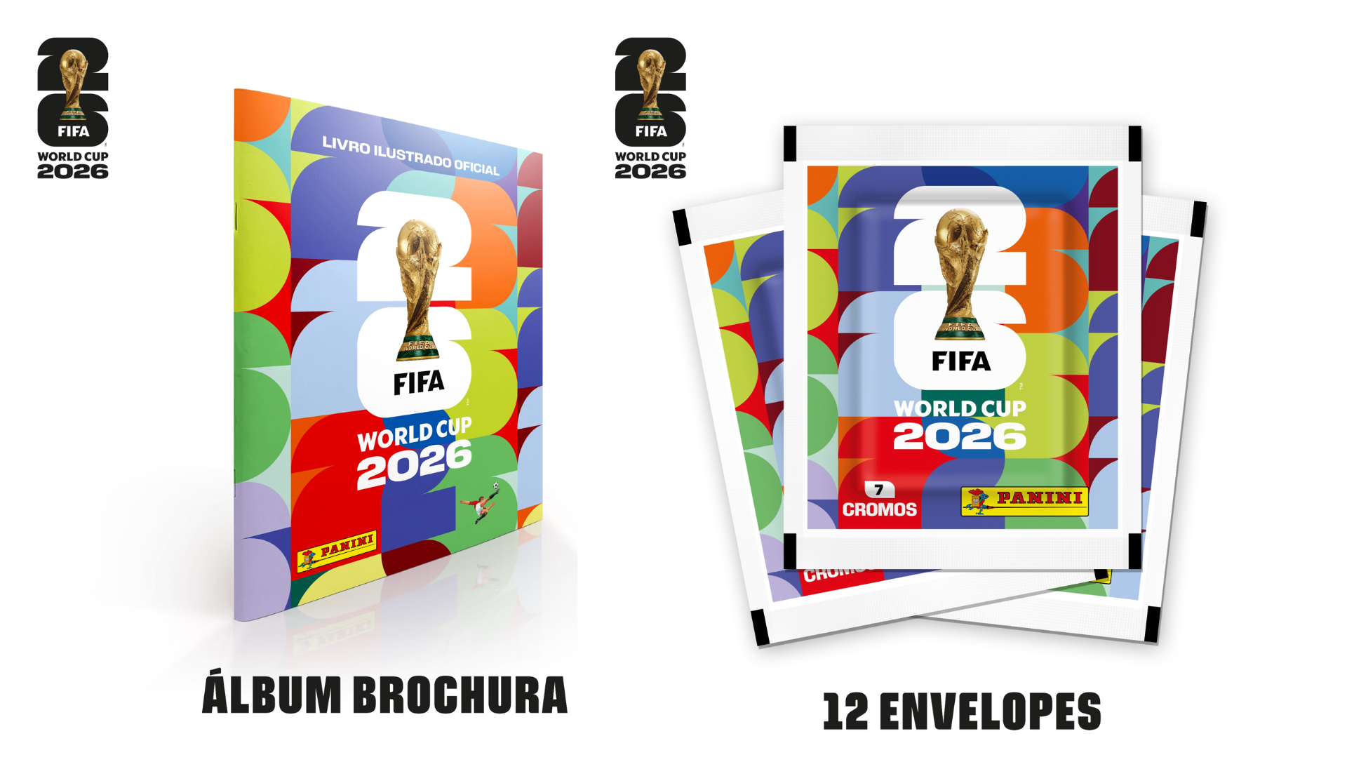 Combo Álbum Capa Cartão Panini Copa do Mundo 2026 com 12 envelopes