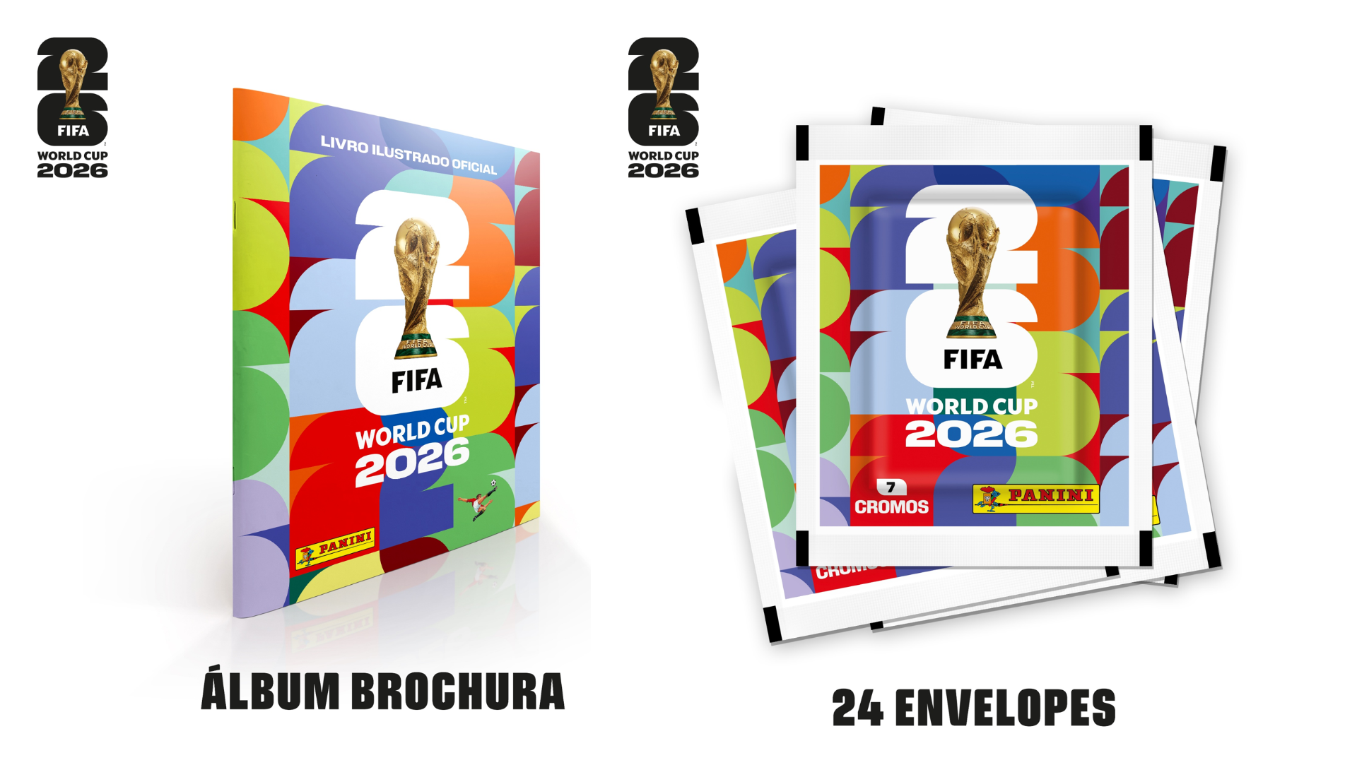 Combo Álbum Capa Cartão Panini Copa do Mundo 2026 com 24 envelopes
