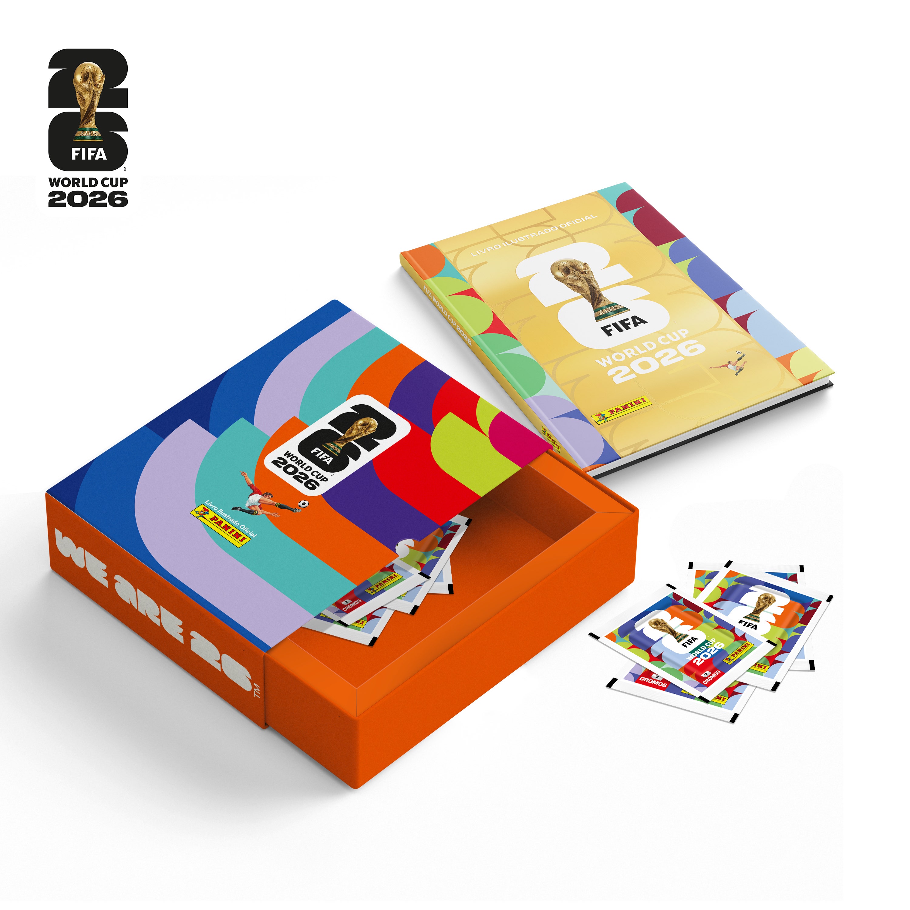 BOX Luva Premium Torcida Panini Copa do Mundo 2026 com álbum capa dura ouro e 40 envelopes